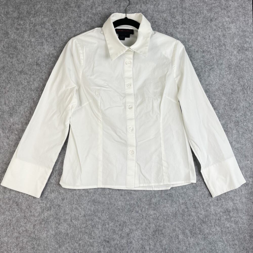 Nina Mclemore Top Womens 2 White Button Up Blouse Stretch Shoulder Pad Classic